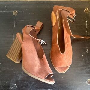 Dark tan open toed heels